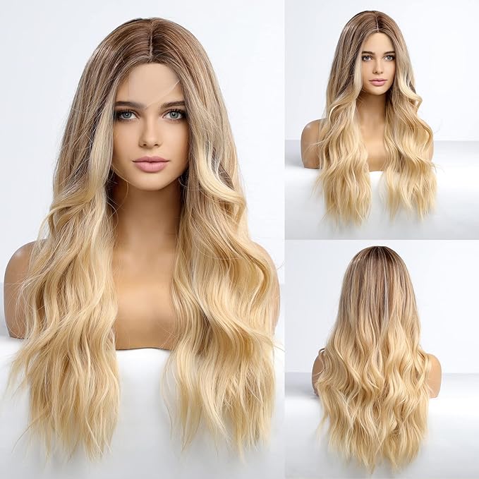 Loose Wave Middle Part Hair Omber Brown to Blonde Lace Front Hair FTL035-1