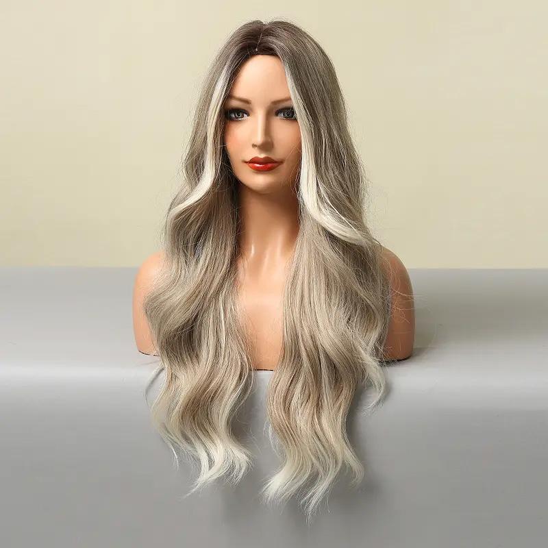 Ombre Ash Blonde Wavy Wig without bangs for Women 5118