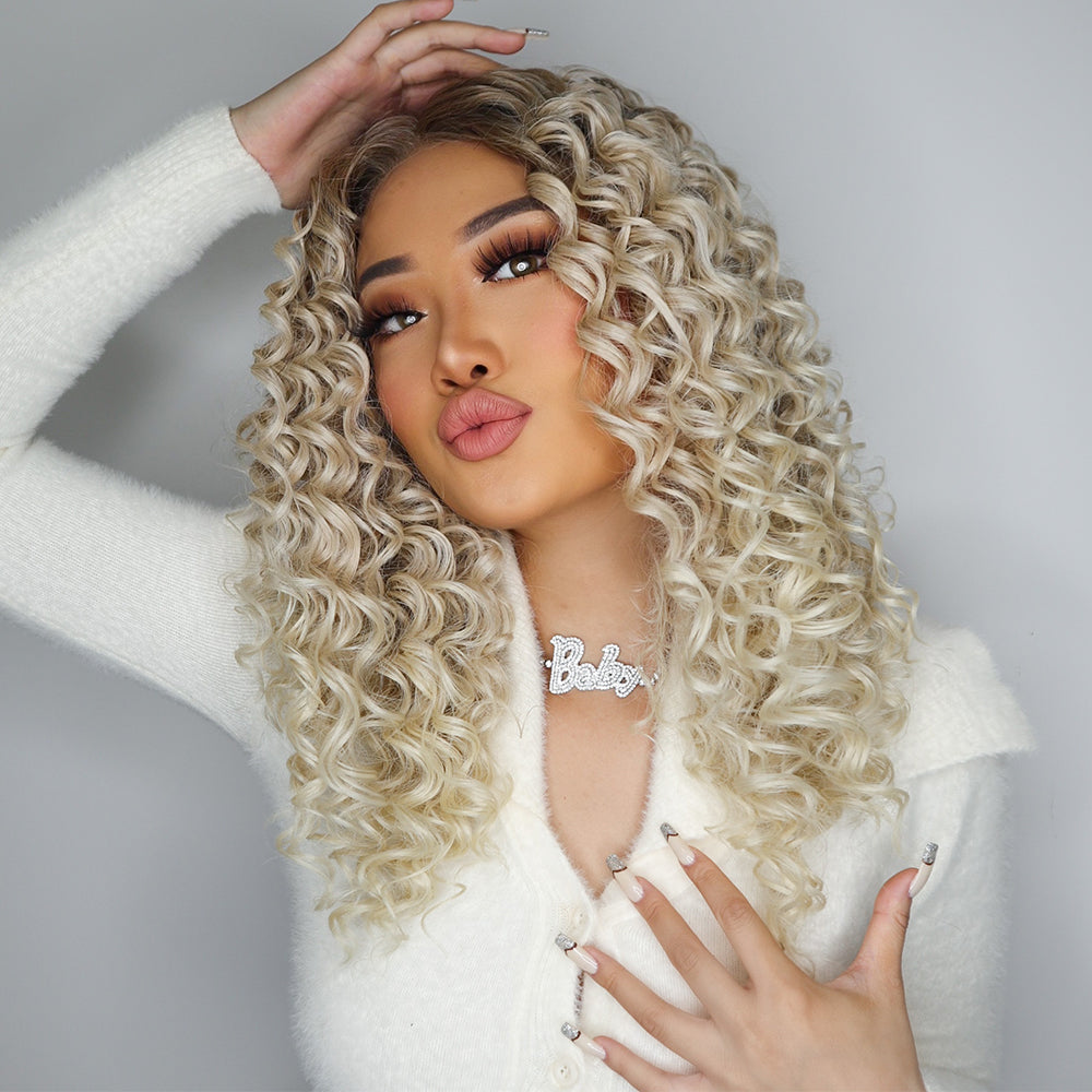 Women's Long Blonde Small Curly Wig BL66053-3