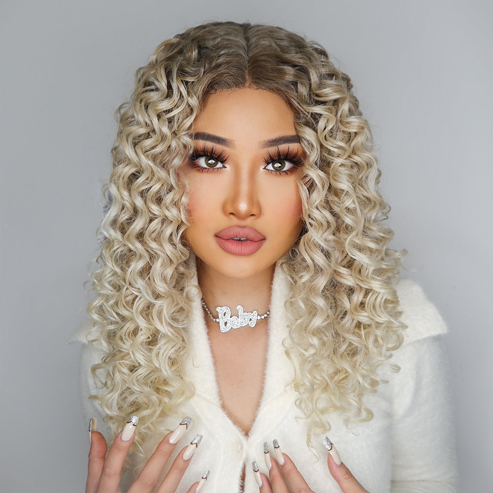 Women's Long Blonde Small Curly Wig BL66053-3