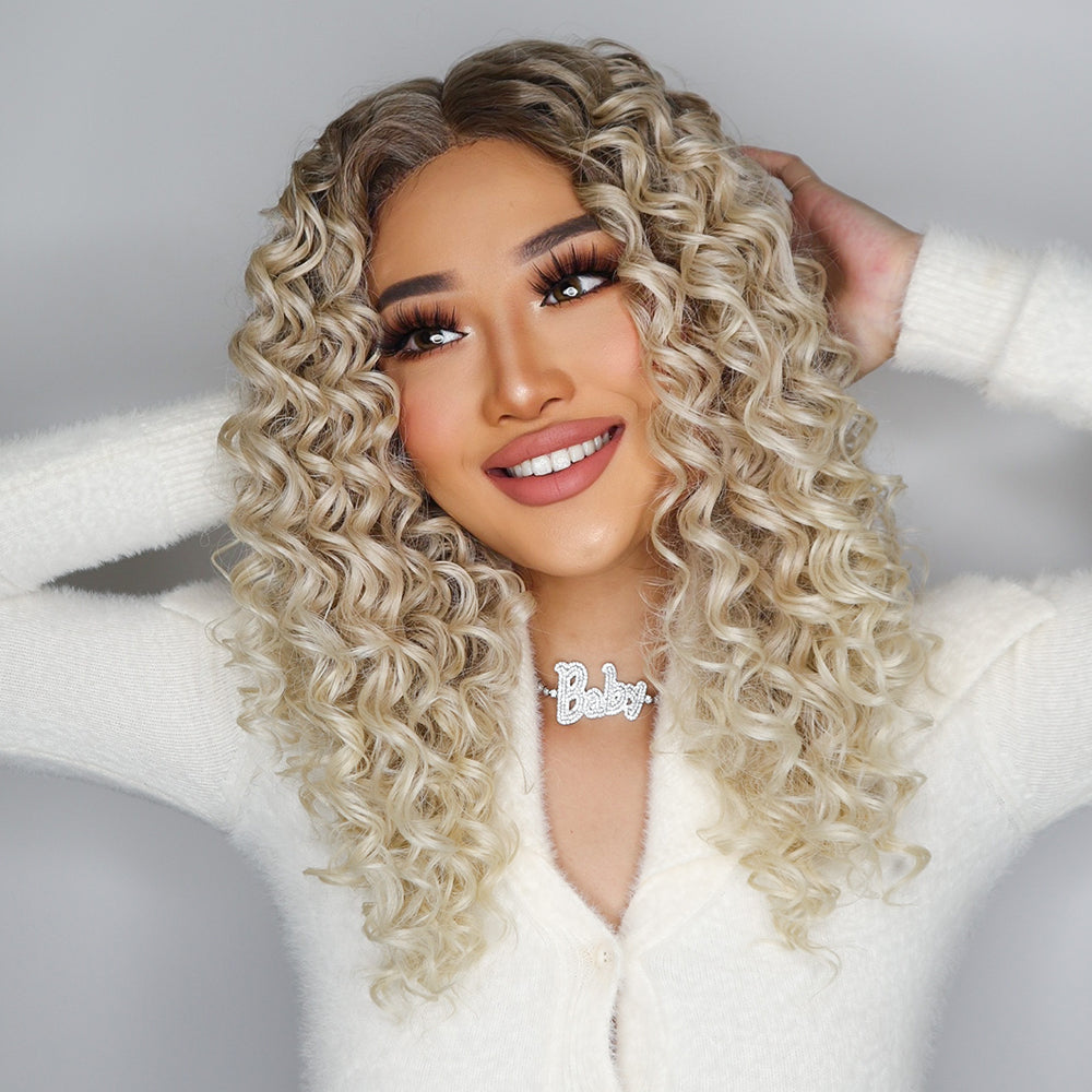 Women's Long Blonde Small Curly Wig BL66053-3