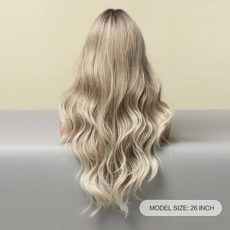 Ombre Ash Blonde Wavy Wig without bangs for Women 5118