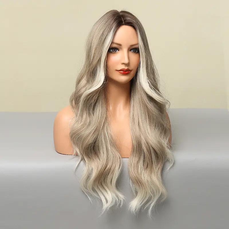 Ombre Ash Blonde Wavy Wig without bangs for Women 5118