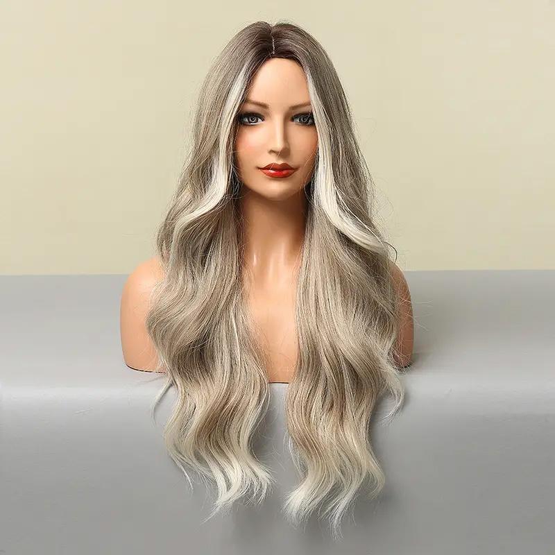 Ombre Ash Blonde Wavy Wig without bangs for Women 5118