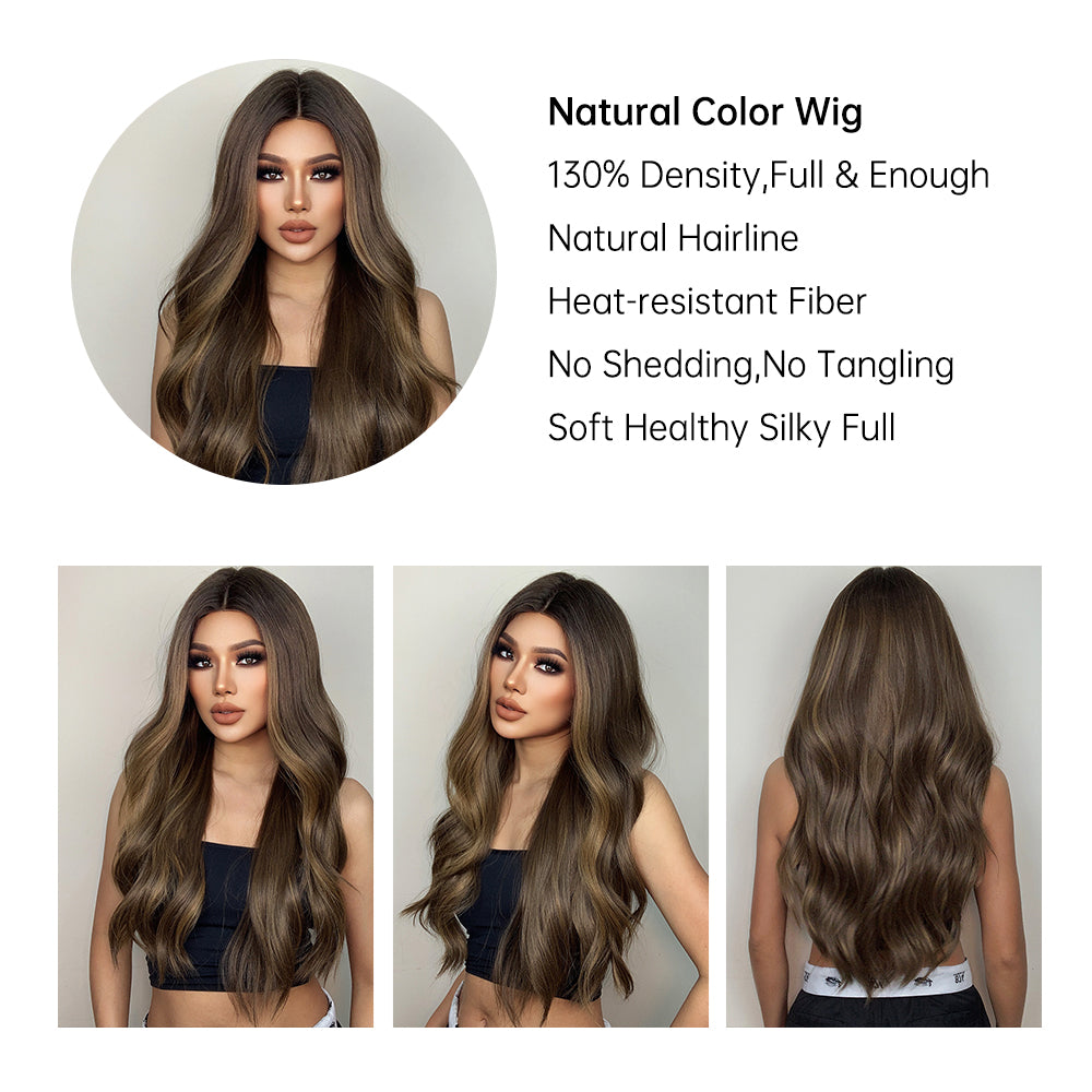 Long Natural Color Wig Wavy  Lace Front Wig for Women BL66084-1