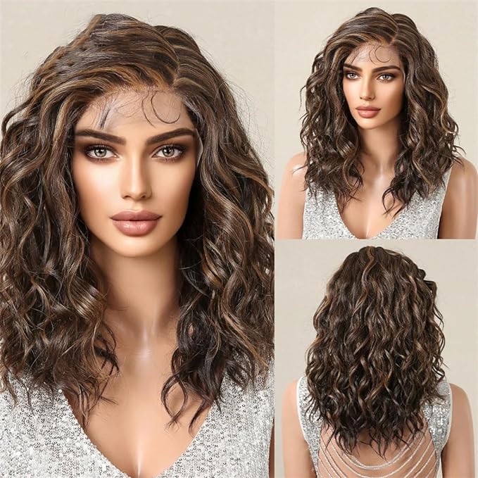 Short Ombre Blonde Wave Bangs Free Lace Women's Wig HC11109-1