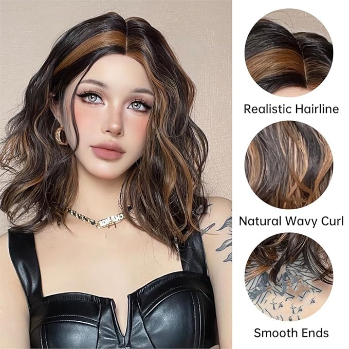 Short Ombre Blonde Wave Bangs Free Lace Women's Wig HC11109-1