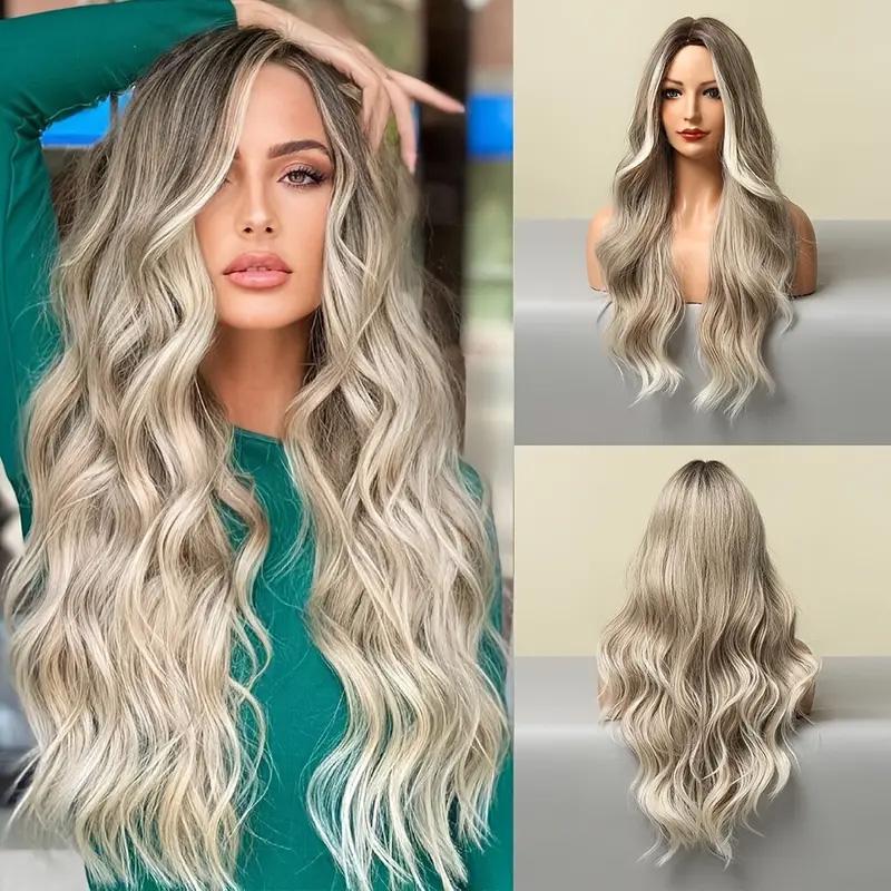 Ombre Ash Blonde Wavy Wig without bangs for Women 5118